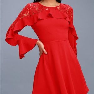 Lulu’s Red Lace Long Sleeve Dress